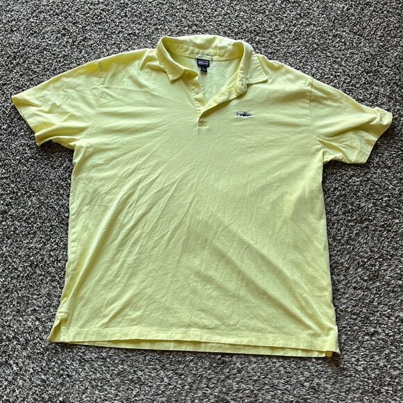 Yellow Patagonia Mens Large Polo Shirt, Embroidered Fish Logo - Picture 1 of 5